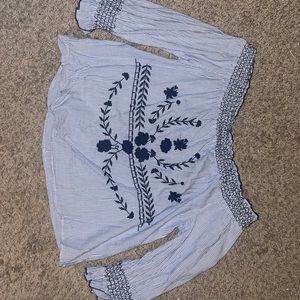 Off the shoulder embroidered shirt